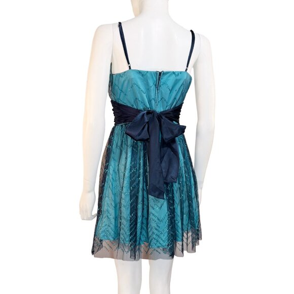 EUC Teal Green Tulle & Sequin Cocktail Dress - Womens Juniors Size 11 B. Smart - Picture 3 of 4